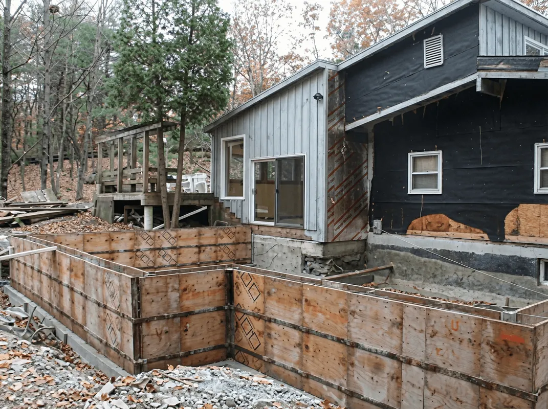 Prepared site with foundation forms for home remodeling and addition project in Syracuse, NY